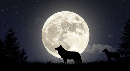 Lunar Night: Wolves Under the Full Moon's Glow