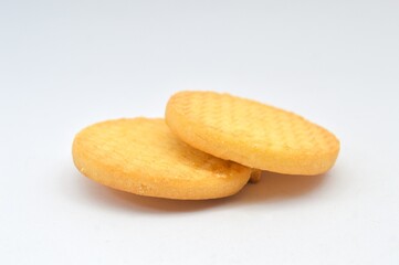 round biscuits, Cream crackers on a white background