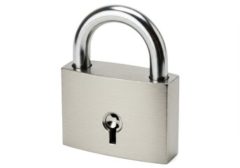 Naklejka premium A shiny metal padlock with a curved shackle against a plain white backdrop