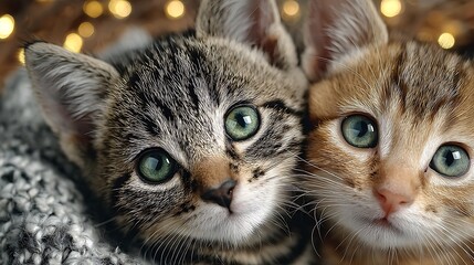 Cozy Kittens Festive Friends in Knit Blanket.