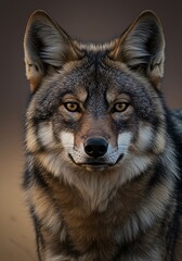 Obraz premium Wolf Portrait: Golden Hour Gaze AI Generated