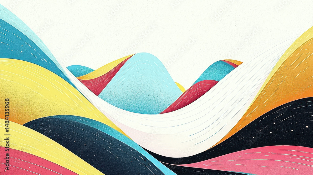 Poster vibrant abstract wave pattern with bright colors and smooth curves creating a dynamic modern artisti