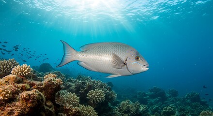 Oceanic Serenity A Silver Fish In Coral Reef Sunlight