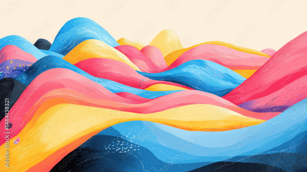Poster abstract colorful flowing paint waves with smooth curves and vibrant hues creating a dynamic artisti