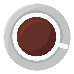 Flat icon of coffee cup top view isolated on white background.