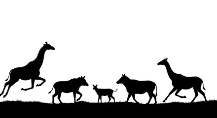 African Savanna Silhouette: Elegant Giraffe and Wildlife
