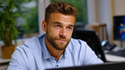 Obraz premium Focused Businessman in Office Environment Emotion Close Up 4K