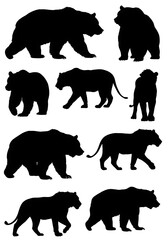 Naklejka premium Majestic Bear & Lion Silhouettes: Elegant Black Wildlife Art