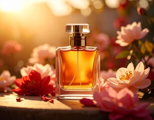 Custom AI Model 로맨틱한 분위기, 꽃과 어우러진 향수 Romantic atmosphere, perfume blended with flowers 