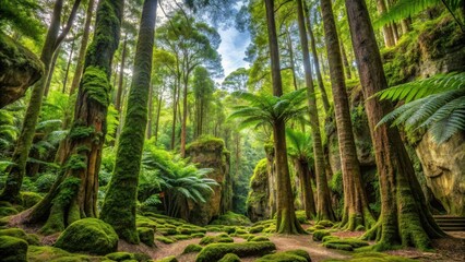 Ancient Limestone Forest with Towering Trees and Ferns, forest, ferns,  forest, ferns, scenery, ancient, green, rock, wilderness
