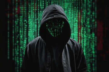 hoodie with green binary code background