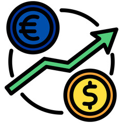 Currency Rate outline color, mini illustration icon. use for modern concept, print, UI, UX kit, web and app development. Vector related to sales, logistic and ecommerce