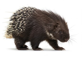 Obraz premium Walking porcupine with quills on a white background in studio shot