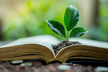 open book with green leaves