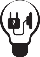 Vector illustration of a black and white electric bulb icon with a plug and power symbol. Ideal for MEP, electrical, electricity, power supply, and energy concepts.