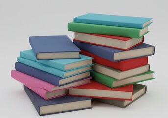 Fototapeta premium Stacks of colorful books for reading and learning on white background