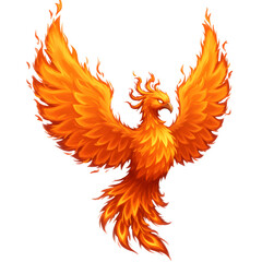 Fototapeta premium A vibrant phoenix with blazing feathers spreads its wings in this stunning illustration, ideal for fantasy art, game design, and creative projects.