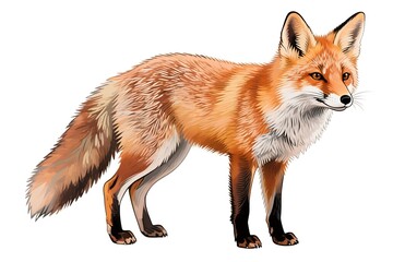 Beautiful fox drawing with reddish-orange fur and poised stance, suitable for wildlife calendars, printed cards, illustrated guides, and elegant animal graphics in modern design collections.