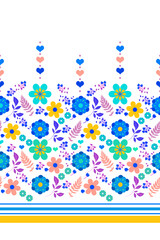 Border Print Floral with Hearts on White Seamless Repeat