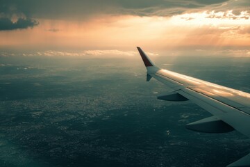 Fototapeta premium view from airplane wings over the clouds