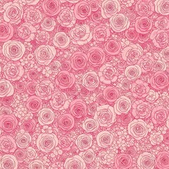 Pink Rose Garden: Delicate Line Art Print AI Generated
