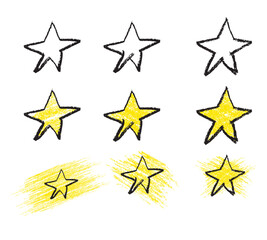 Set Crayon Star, simple vector sketch illustration at white background