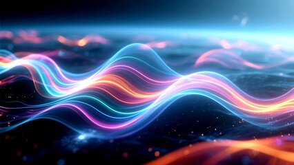 Fototapeta premium Abstract glowing neon waves on a dark background