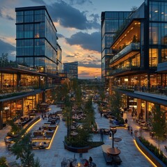 Urban Architectural Complex at Dusk