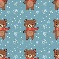 Naklejka premium Cozy Winter Bears: Cute Blue Seamless Pattern AI Generated