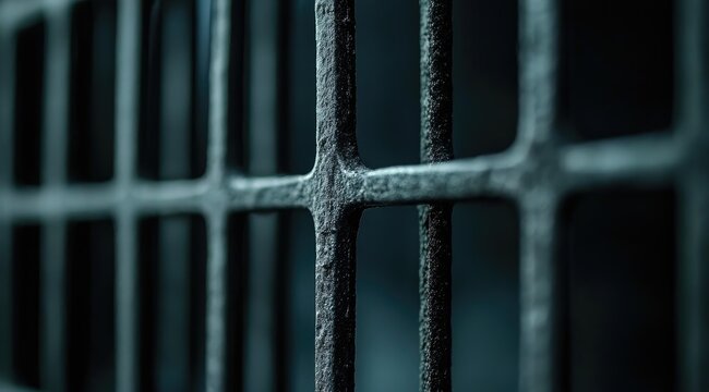 Close-up of a weathered, dark metal grid