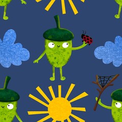 Autumn leaves seamless acorn pattern for wrapping paper and fabrics