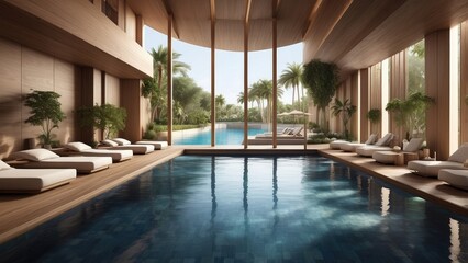 Elegant Poolside Resort with Tropical Vibes and Lounge Area