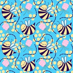 Kids seamless bee pattern for fabrics and packaging and gifts and cards and linens and wrapping paper