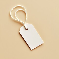 Blank off-white gift tag with string,  on beige background.  Perfect for adding text