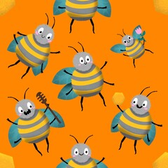 Kids seamless bee pattern for fabrics and packaging and gifts and cards and linens and wrapping paper