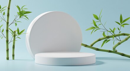 Serene Bamboo & White Product Display Platform: 3D Render