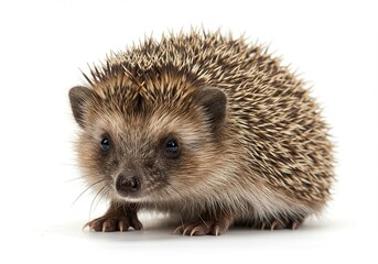 Fototapeta premium European hedgehog facing forward on a white background in a studio shot