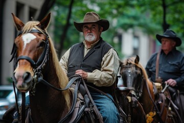 Fototapeta premium cowboys and group of horses