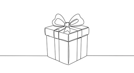 Single Line Drawing of a Gift Box with Bow