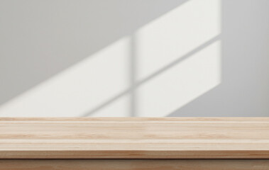 wooden table background white background with window shadow