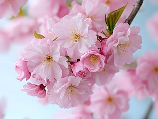 Naklejka premium Close-Up of Cherry Blossom, Sakura Flower Macro Shot, Pink Cherry Blossom Detail, Spring Bloom Close-Up Image, Cherry Blossom Petal Photography