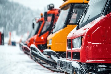 red and yellow snowcat parked