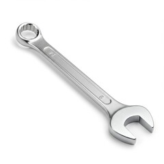 Obraz premium Silver wrench isolated on white background for mechanical and repair work.