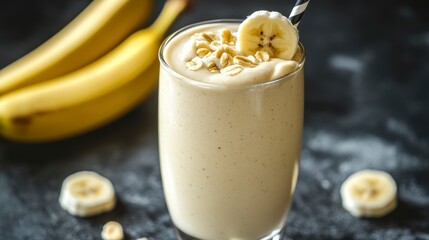 Creamy Banana Smoothie with Oats and Fresh Banana Slices
