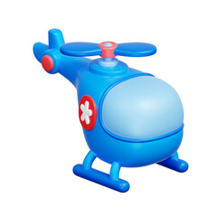 3D icon of a medical helicopter, representing air ambulance service for critical care transport and emergency medical evacuation.