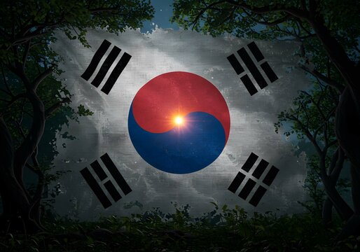 South Korean Flag Stock Photo, Taegeukgi National Flag Image, Korean Flag, Republic of Korea Flag Picture, Symbol of Korea Stock Image