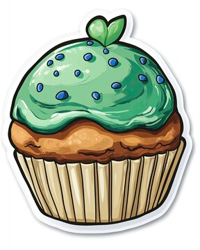 A cartoon depiction of a frosted green cupcake.