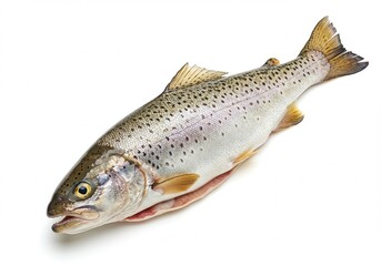 Fototapeta premium Freshly caught trout fish with black spots isolated on white background