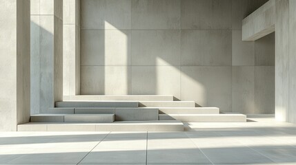 Obraz premium Minimalist concrete steps bathed in bright, dappled sunlight