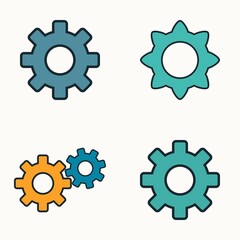 Colorful cogwheel and gear icons symbolizing process automation, mechanical systems, and industrial engineering components in vector style